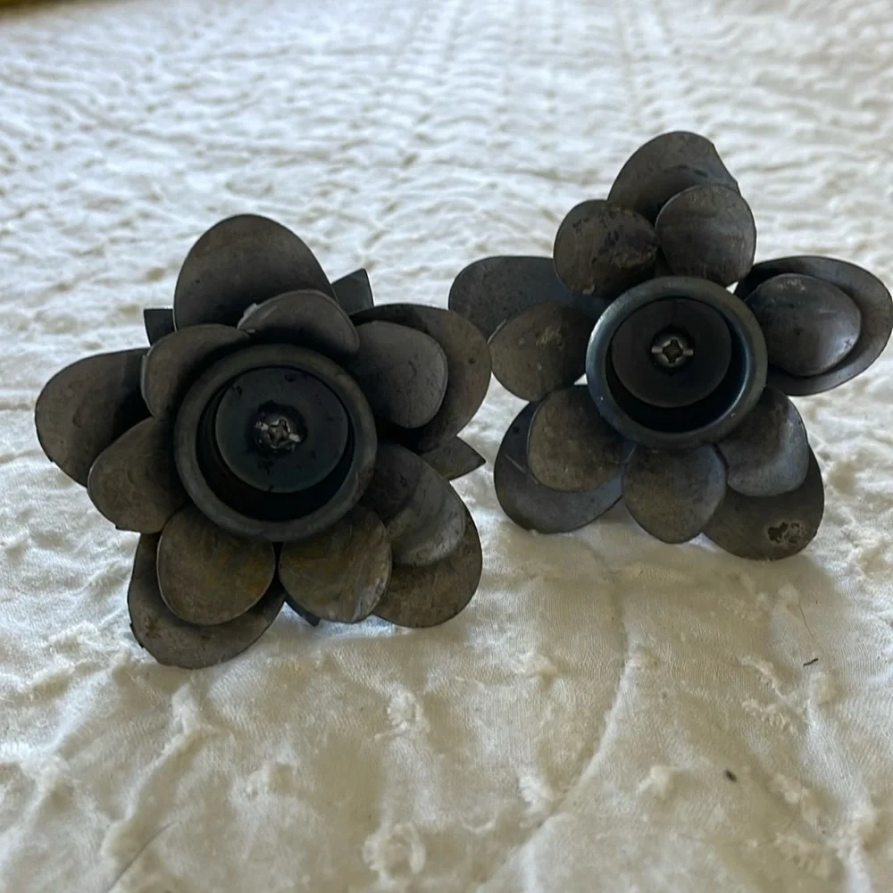 Metal flowers. Lot of 2. Handmade. 3 inches wide. 4 inches tall.